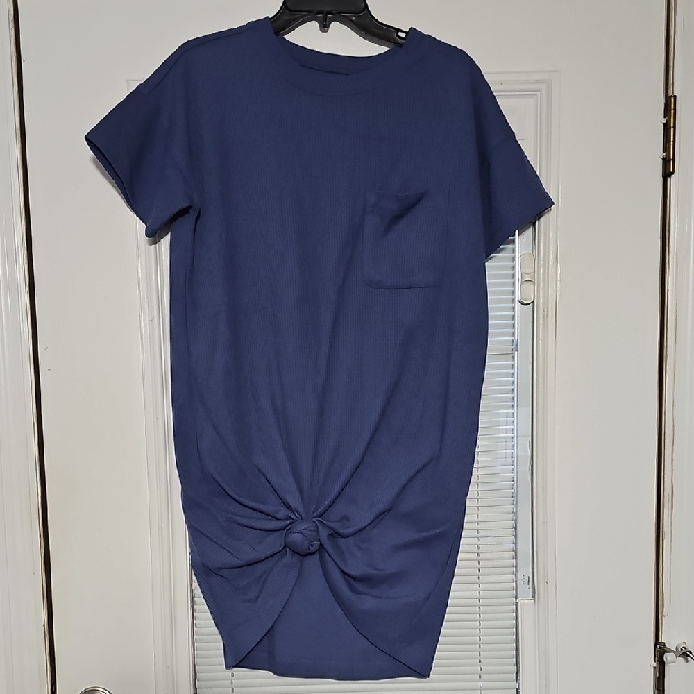 Madewell Navy Blue Knotted Pocket T-Shirt Dress